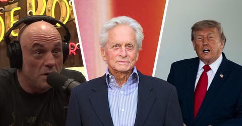 Image of Joe Rogan,Michael Douglas, and Donald Trump