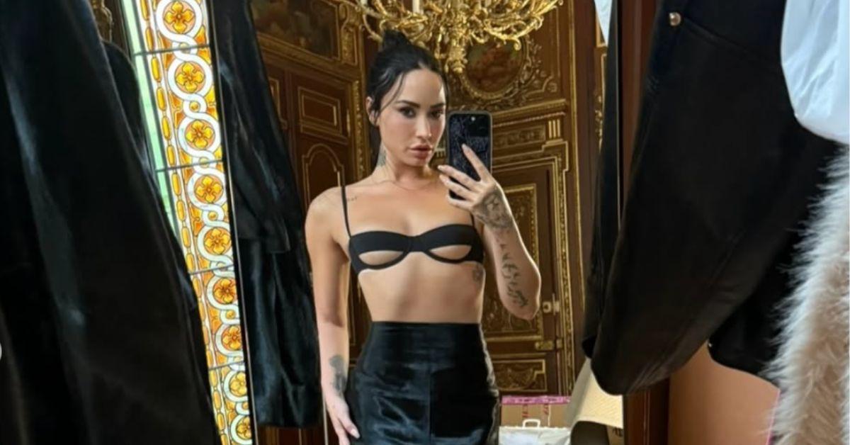 image of Demi Lovato left little to the imagination in a bralette top. 