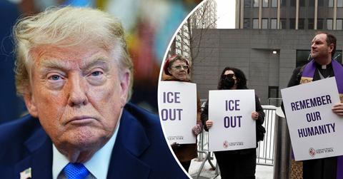 Composite photo of Donald Trump and ICE.