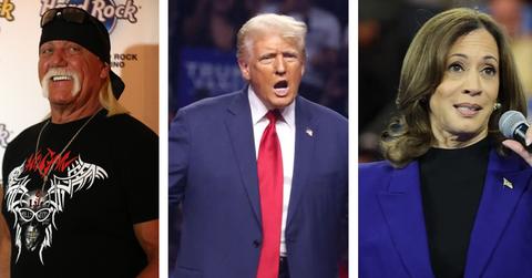 Composite photo of Hulk Hogan, Kamala Harris and Donald Trump