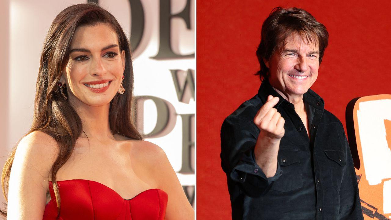 Split images of Anne Hathaway and Tom Cruise
