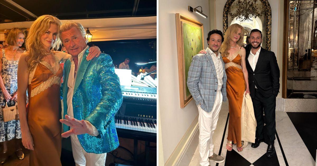 image of The star wore a stunning rust orange silk dress during a Portofino outing with pianist Vlad Bakhanov.