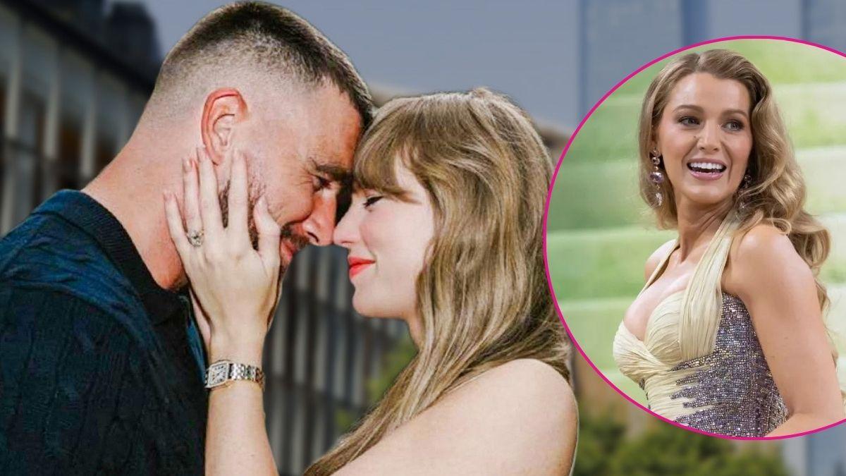 Photo of Travis Kelce, Taylor Swift and Blake Lively