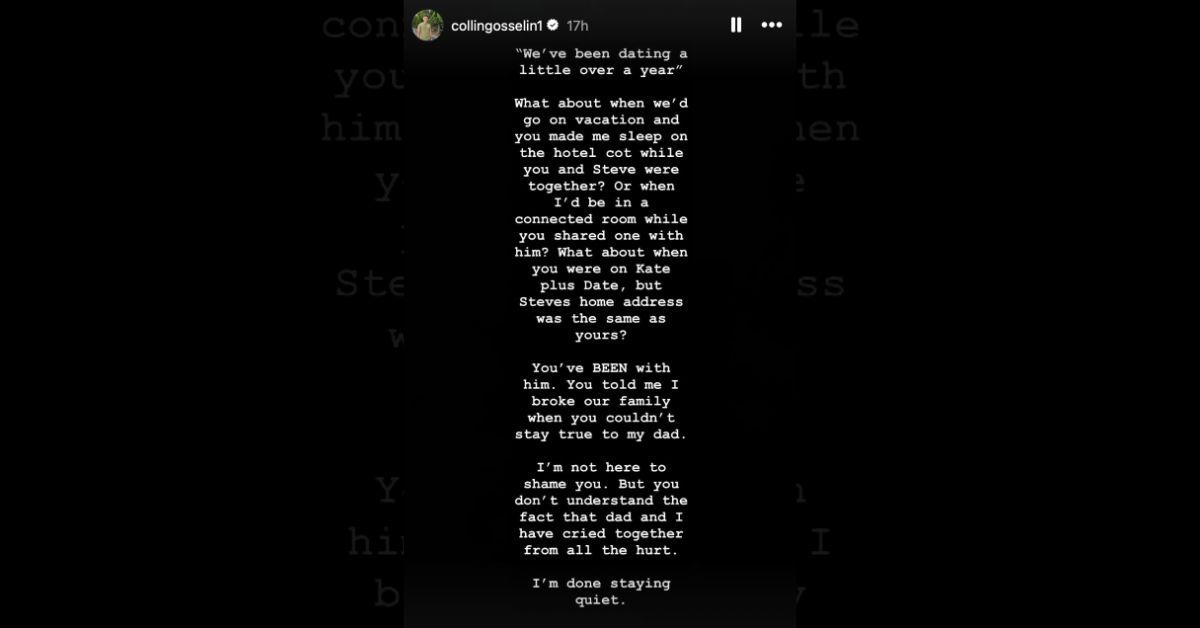 Photo of Collin Gosselin's Instagram Story post