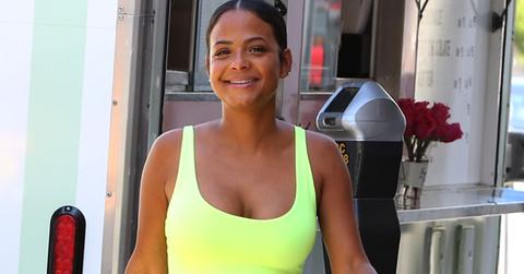 Christina Milian Baby Bump Neon Dress Food Truck