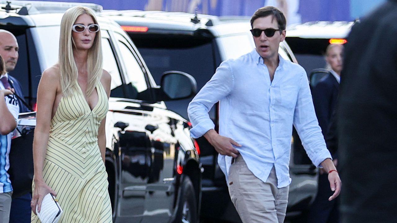Image of Jared Kushner, here with wife Ivanka Trump, maintains his business interests have never influenced his diplomatic decisions.