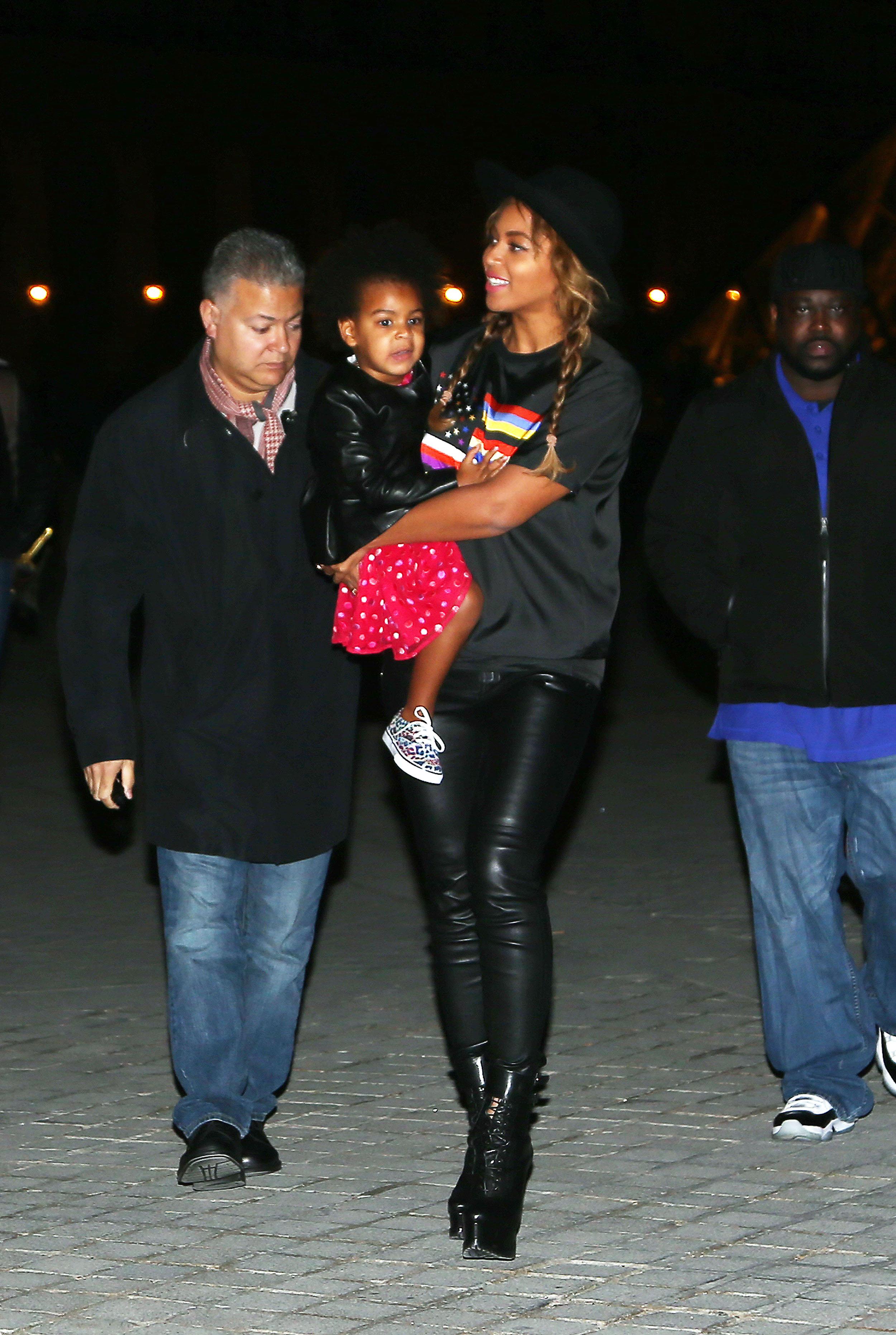 Beyonce Knowles, Jay Z and their daughter Blue Ivy leave Louvres Museum in Paris after a private visit