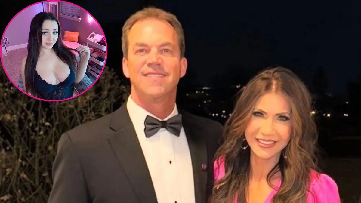 composite image of bryon noem and wife kristi noem and webcam model lydia love