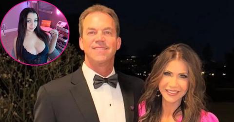 composite image of bryon noem and wife kristi noem and webcam model lydia love