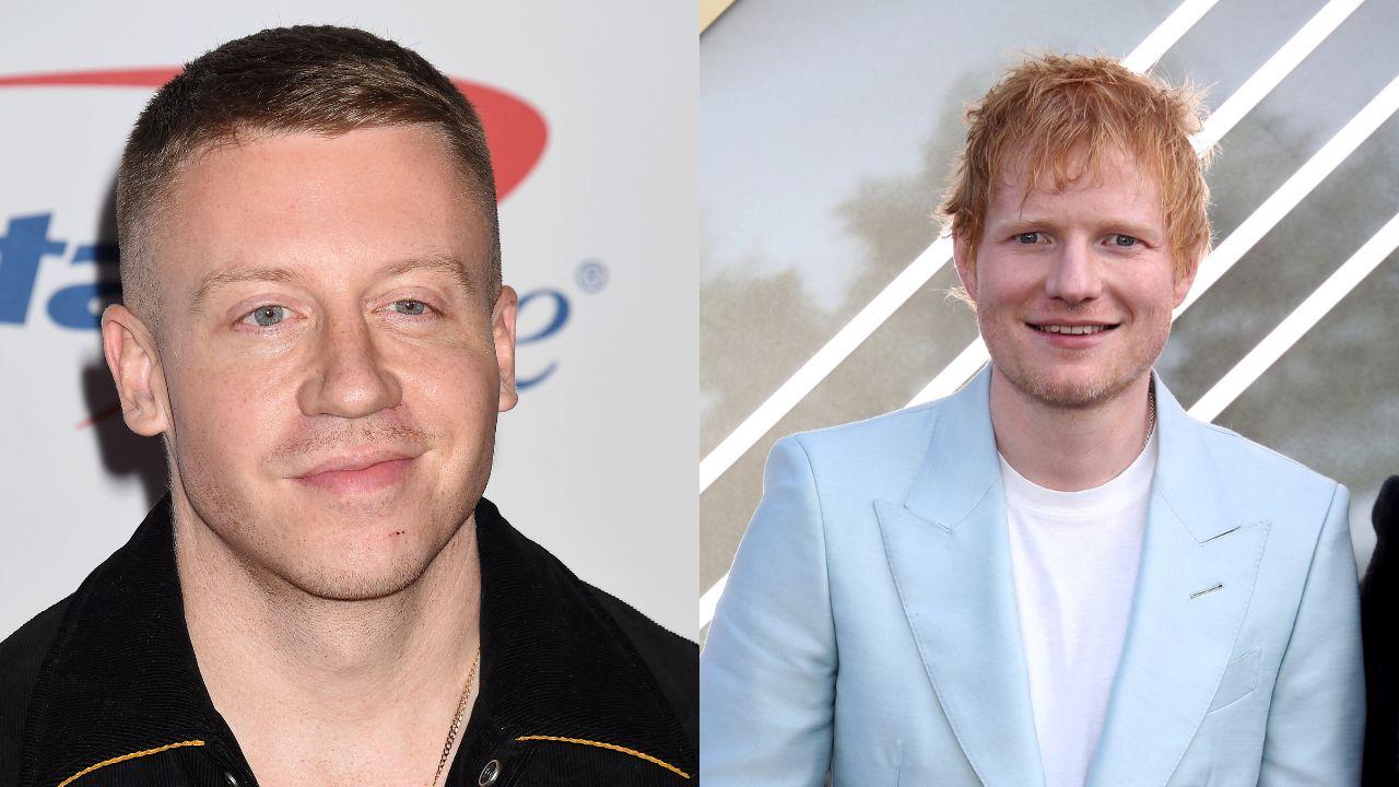 Split image of Macklemore and Sheeran.