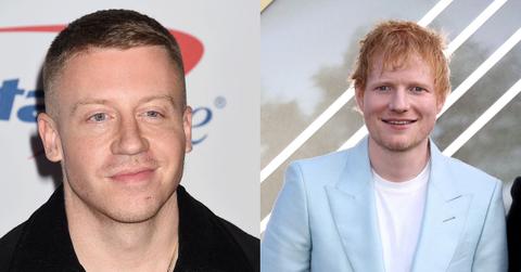 Split image of Macklemore and Sheeran.