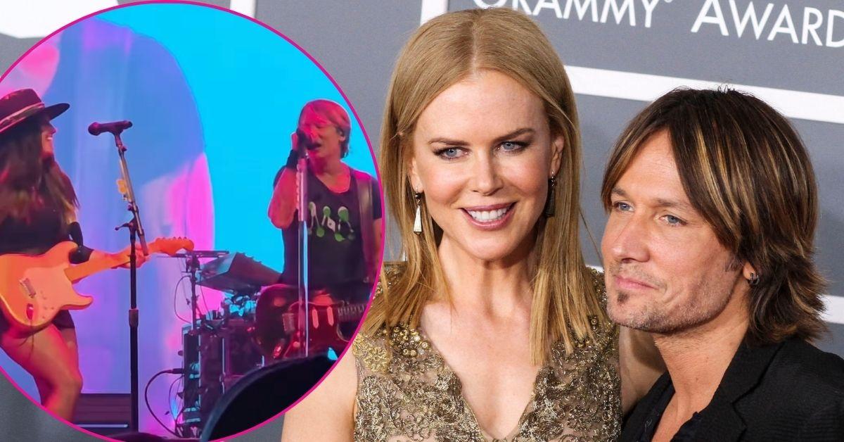 Composite photo of Nicole Kidman, Keith Urban and his guitarist.