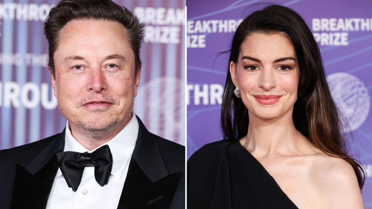 Split photo of Elon Musk & Anne Hathaway