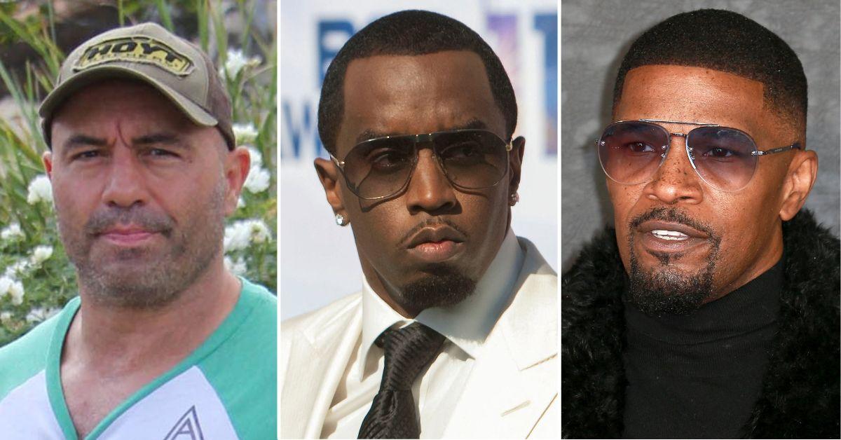 Composite photo of Joe Rogan, Sean 'Diddy' Combs and Jamie Foxx. 