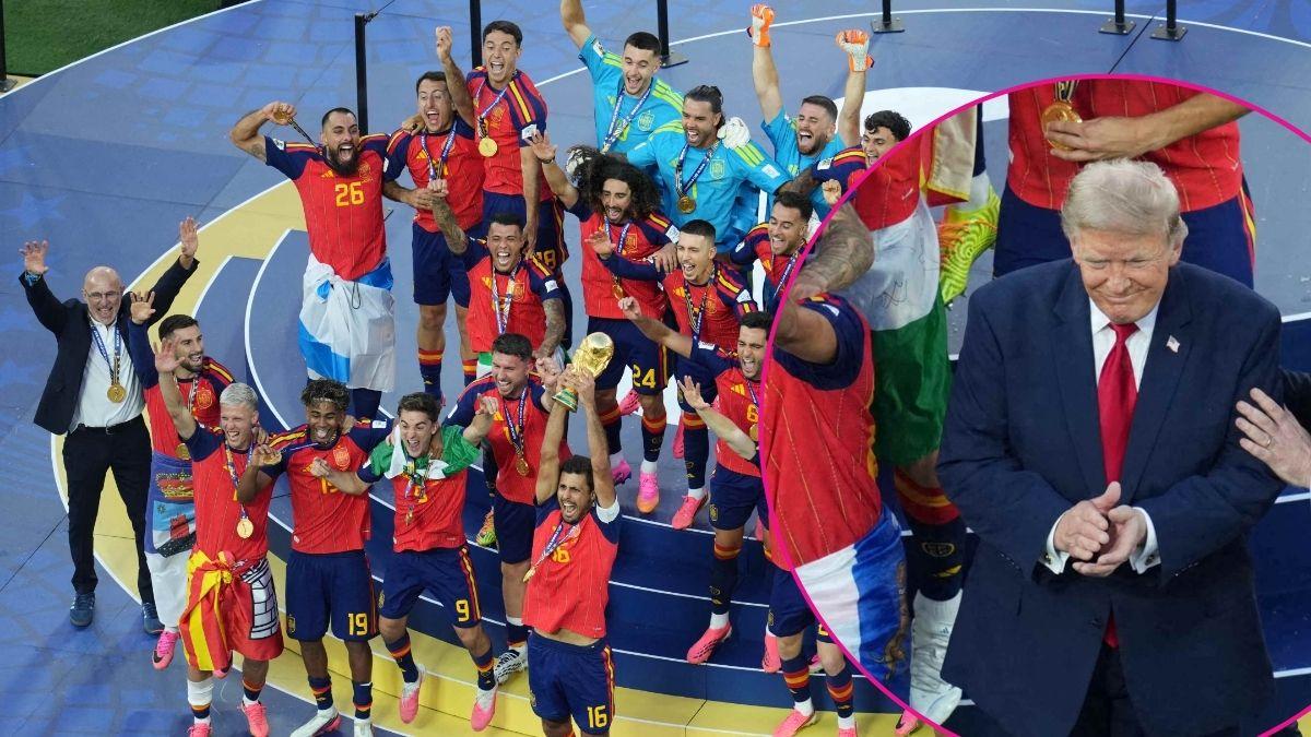 Composite photo of Donald Trump and Spain's World Cup players.