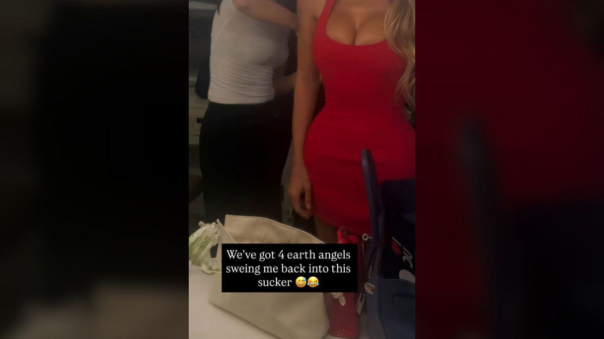 Photo of Brooks Nader revealed her team reacted quickly and sewed her into the mini dress.