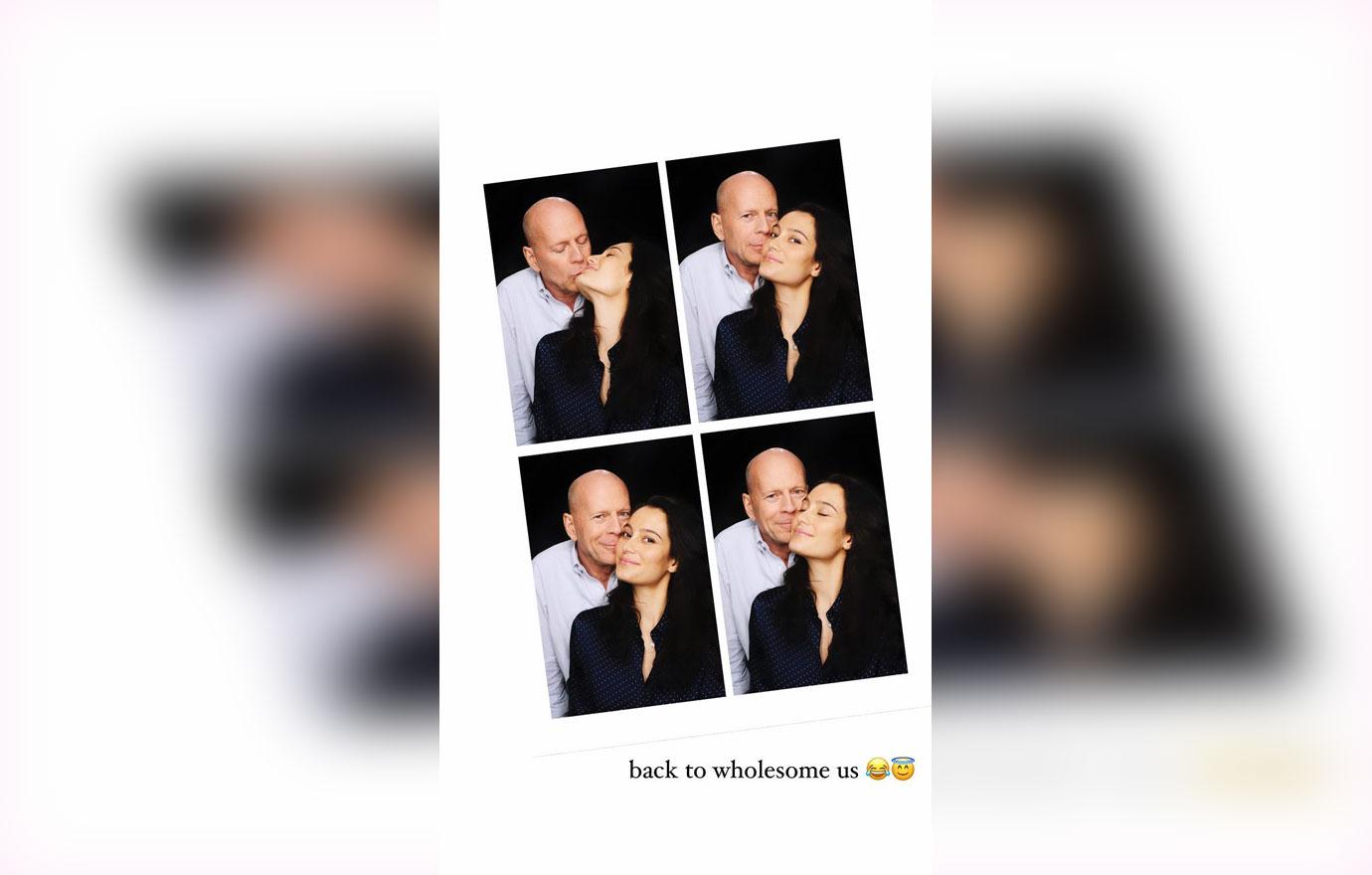 emma heming posts instagram story kissing husband bruce willis reminisce  magazine shoot