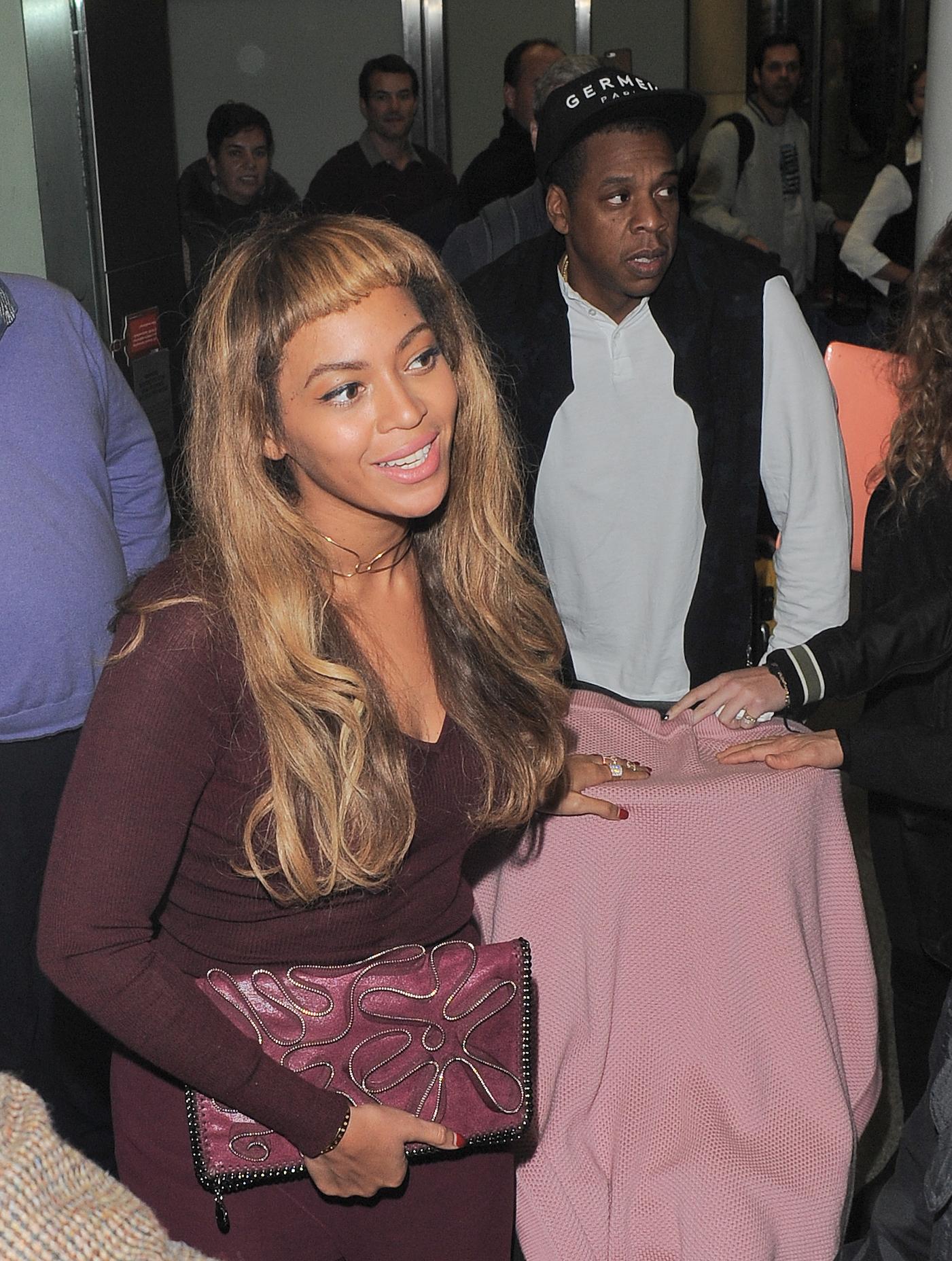 Beyonce, Jay Z and daughter Blue Ivy arriving at St Pancras station in London