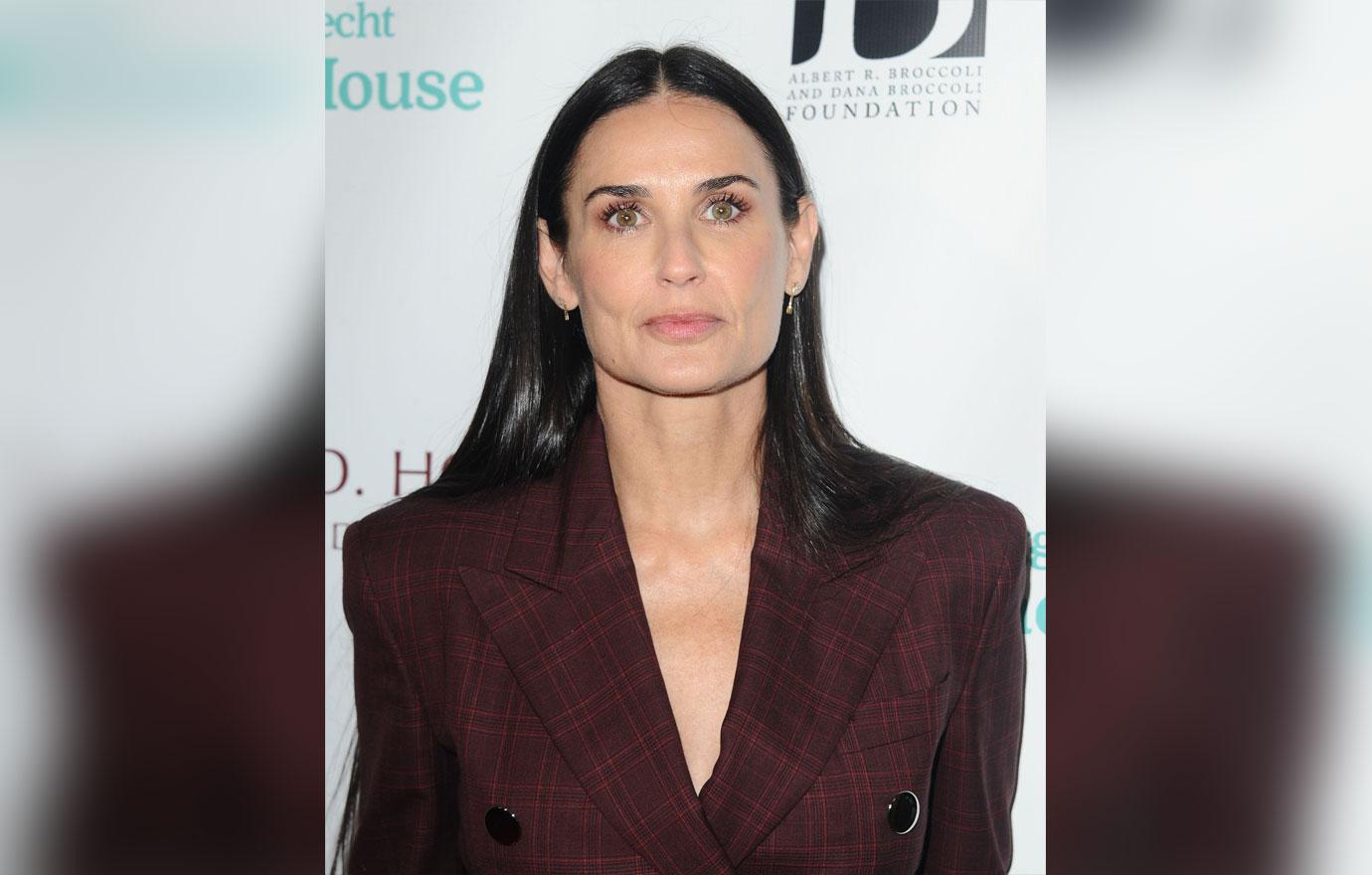 Demi Moore Wears Burgundy Suit