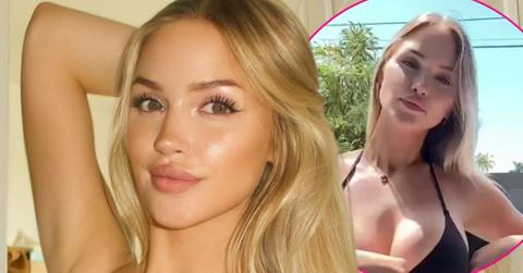 Tana Rain with soft lighting and sleek hair. On the right, she poses outdoors in a black bikini.