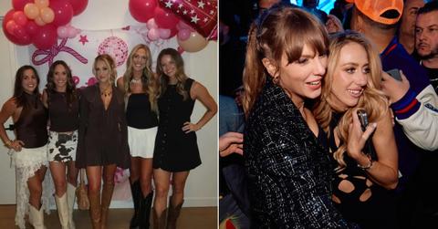 Photo of Brittany Mahomes with friends and photo of Mahomes with Taylor Swift