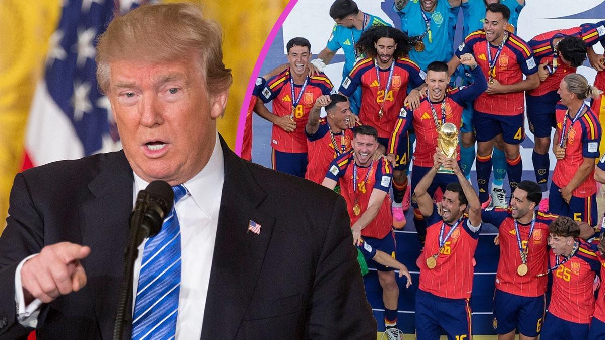 Composite photo of Donald Trump and Spain soccer team.