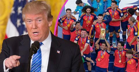 Composite photo of Donald Trump and Spain soccer team.