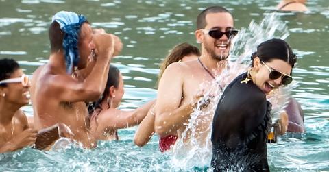 Kendall Jenner seen at a party with Bella Hadid and other friends on Nammos Beach, Mykonos Island.