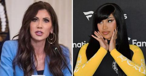 split photo of kristi noem and cardi b