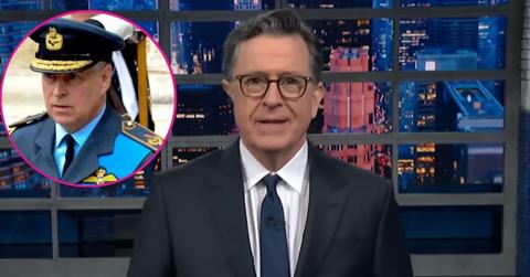 composite photo of stephen colbert and former prince andrew