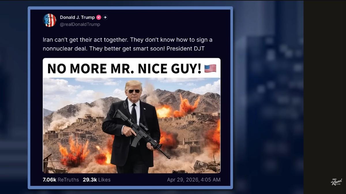 image of Jimmy Kimmel mocked the 'tough guy' aesthetic. 