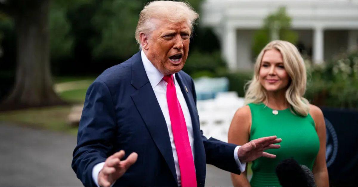 photo of Donald Trump talking to reporters