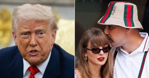 Photo of Donald Trump and a photo of Taylor Swift with Travis Kelce