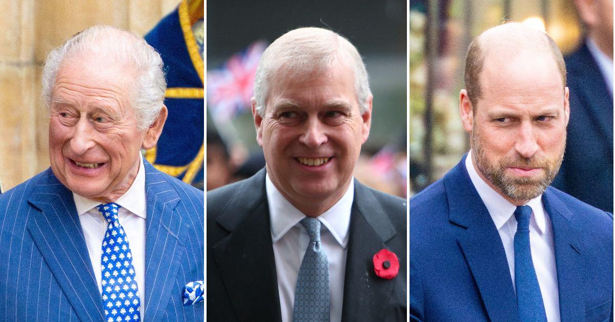split photo of King Charles, Ex-Prince Andrew & Prince William
