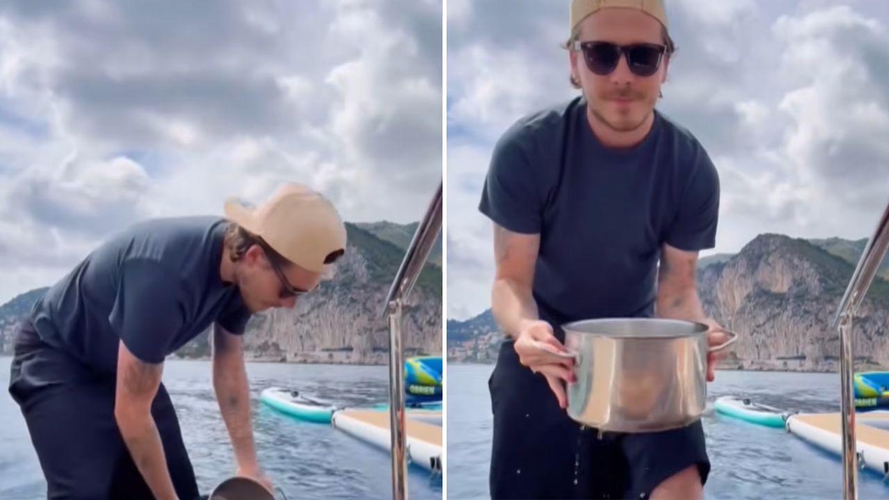 Image of Brooklyn Beckham was seen preparing tomato pasta recipe aboard on luxury boat in a resurfaced cooking video.