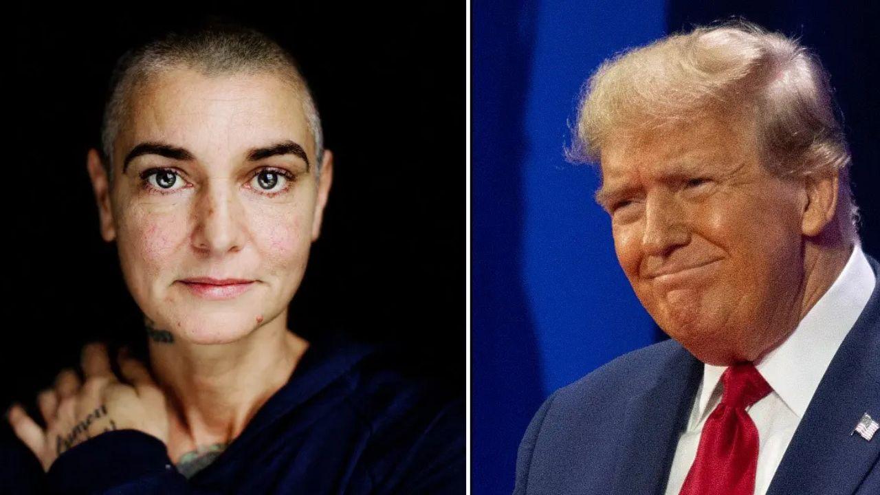 Split photo of Sinead O'Connor and Donald Trump