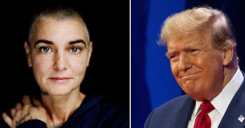 Split photo of Sinead O'Connor and Donald Trump