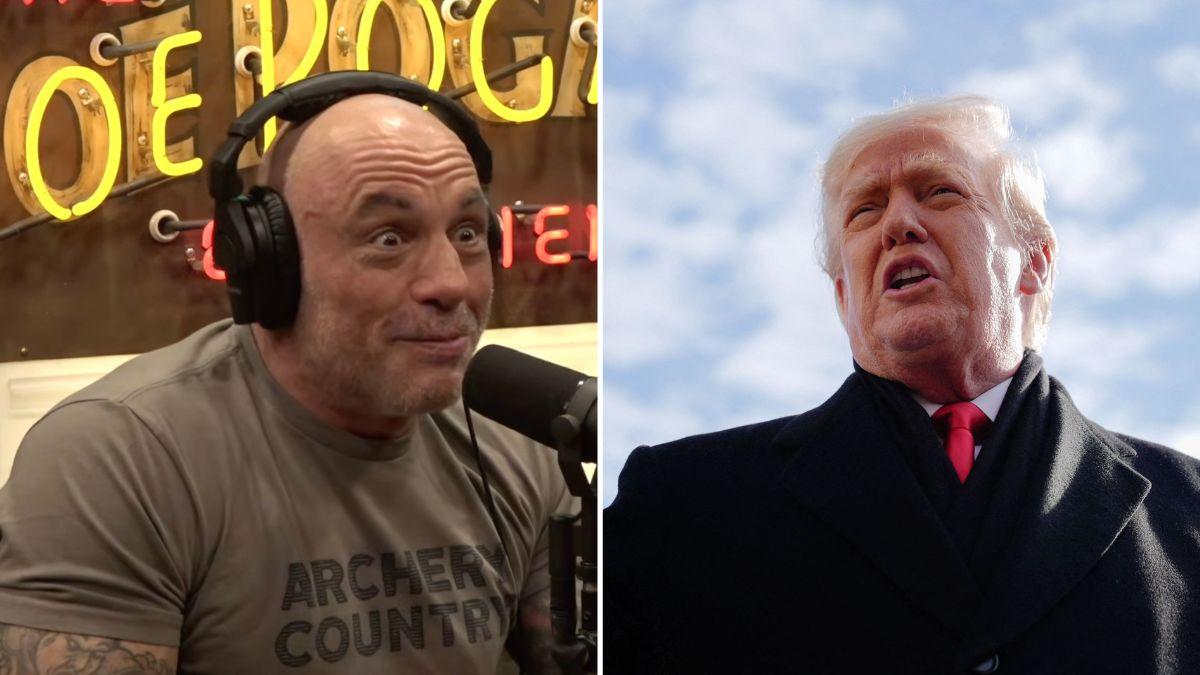 Split Image of Joe Rogan and Donald Trump.