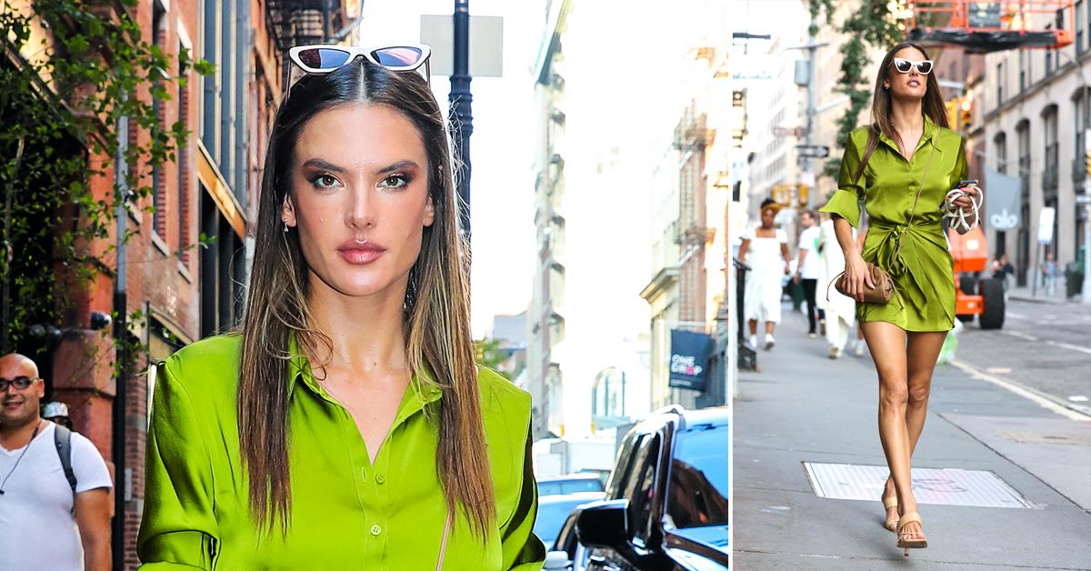 Alessandra Ambrosio looks incredible in bright blue leggings and