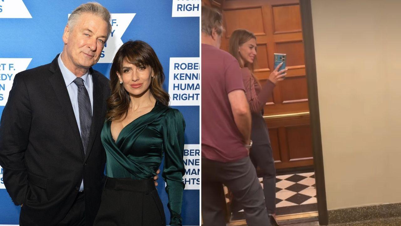 Image of Alec Baldwin jokingly critiqued his outfit while checking his look for the camera.