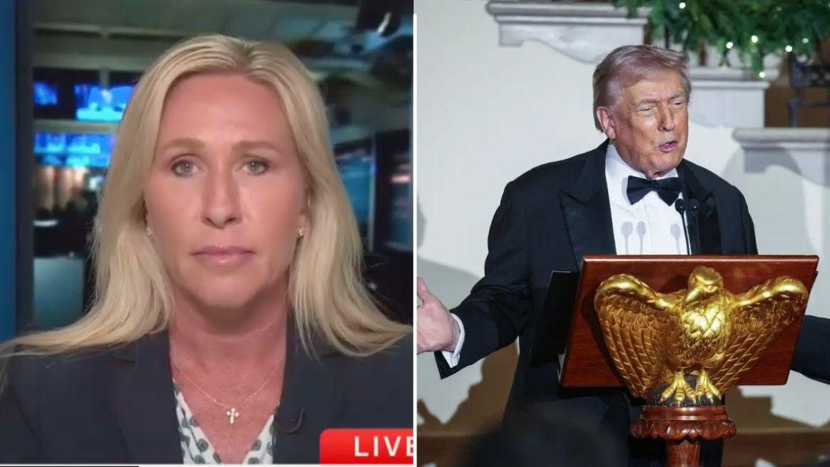 image split of Majorie Taylor Greene and Donald trump