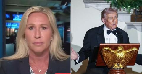 image split of Majorie Taylor Greene and Donald trump