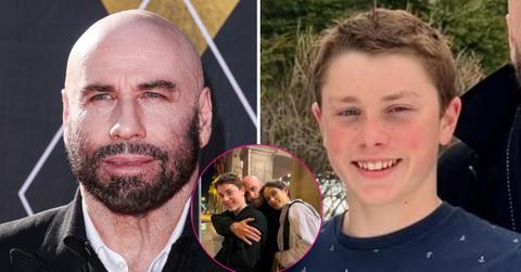 split photo of John Travolta, Benjamin & family