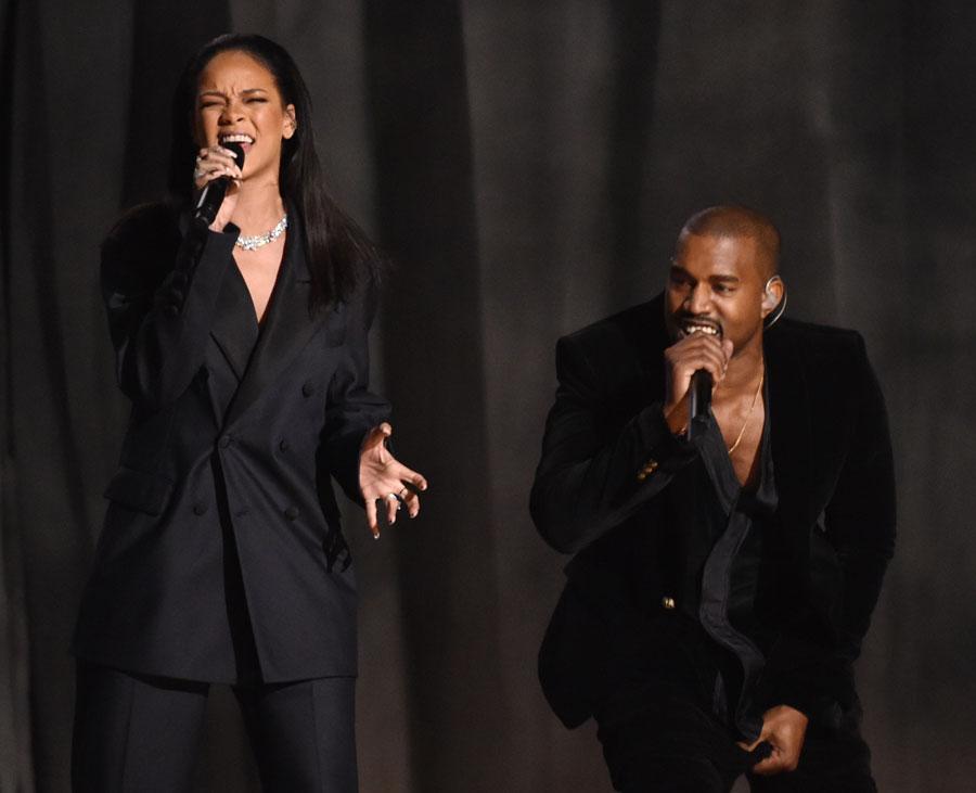 Rihanna kanye west paul mccartney performing at the 2015 grammy awards 02