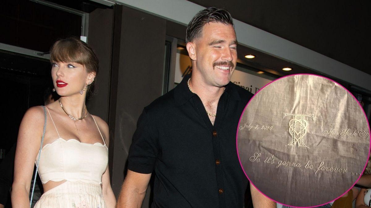 Image of Taylor Swift and Travis Kelce's wedding guests received embroidered handkerchiefs as a keepsake.