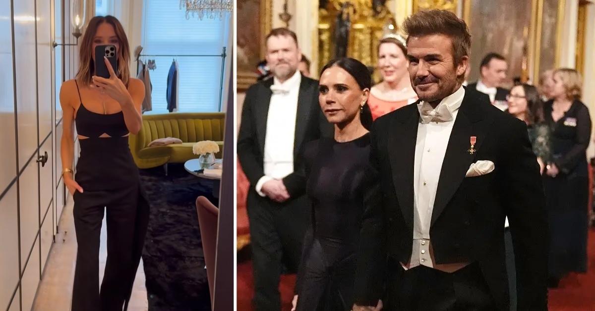 Photo of Victoria Beckham and an image of her with David Beckham.