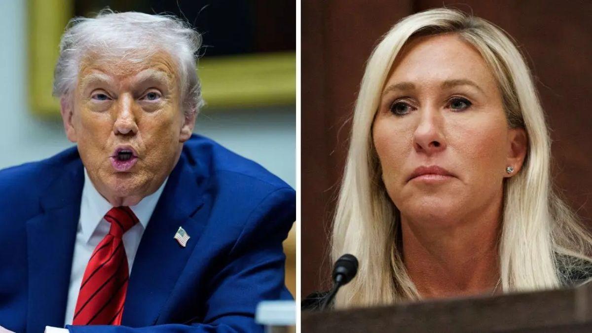 Split photo of Donald Trump and Marjorie Taylor Greene.