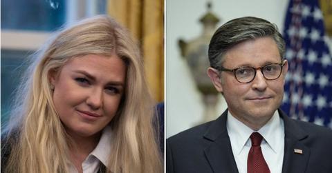 split photo of Erika Kirk & Mike Johnson