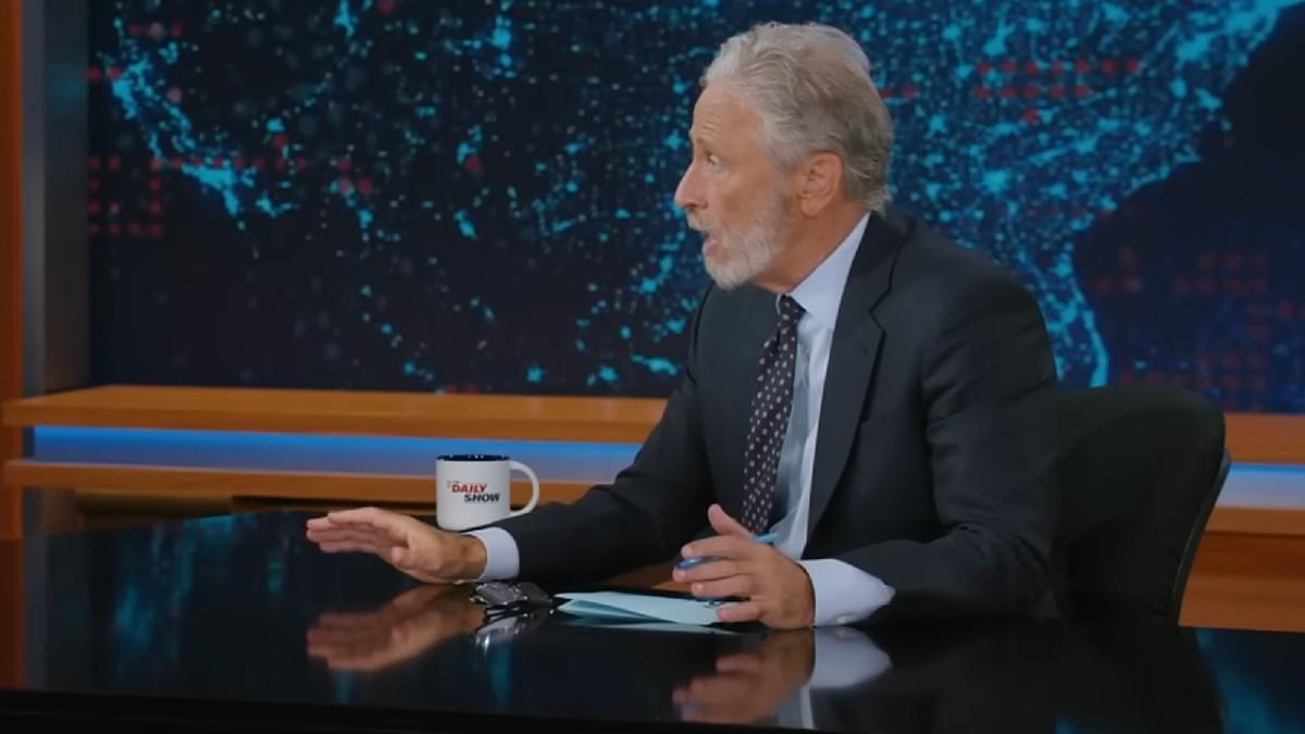 image of Jon Stewart mocked Donald Trump on his show. 