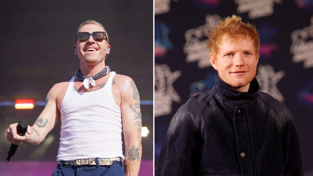 Split photo of Macklemore and Ed Sheeran